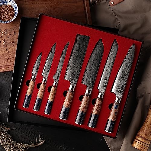 Hanikamu VG10 Damascus Chef Knife Set (7 Count)