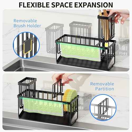 Kitchen Sink Caddy Organizer with High Brush Holder