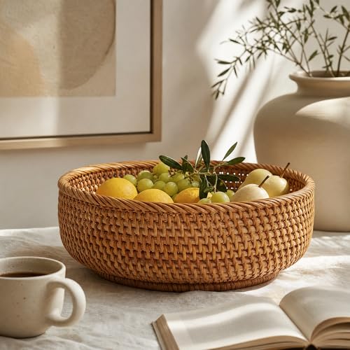 10.6" Large Round Rattan Bread Fruit Basket