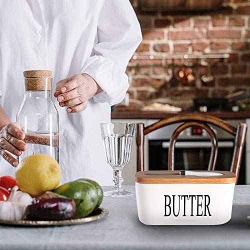 Ceramic Butter Dish with Bamboo Lid and Stainless Steel Knife Spreader