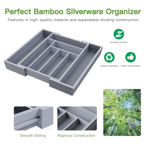 Bamboo Expandable Silverware Drawer Organizer