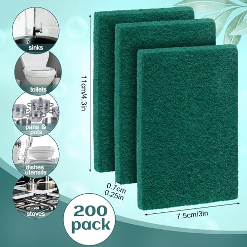 200 Pcs Heavy Duty Scouring Pads Bulk for Kitchen Dish
