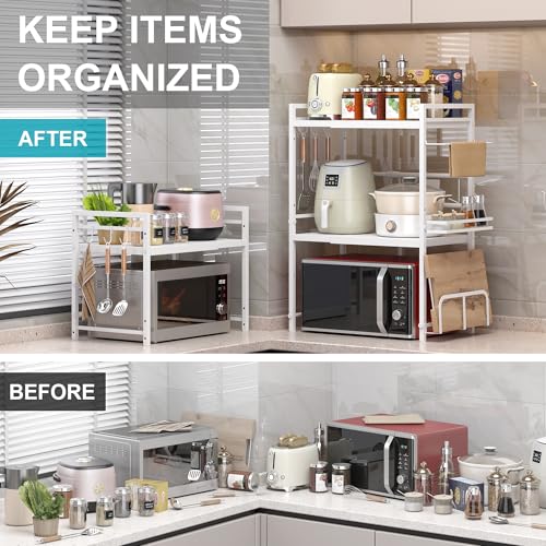 Expandable Microwave Stand Kitchen Countertop Organizer With Storage