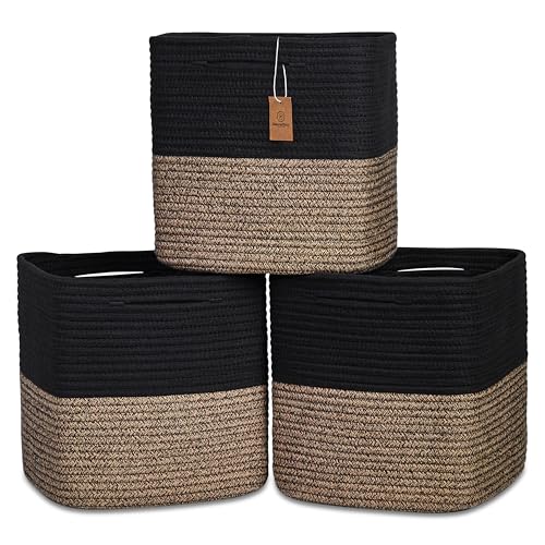 13 Inch Cube Storage Bins Cotton Rope Woven Baskets for Organizing 3 (3 Count)