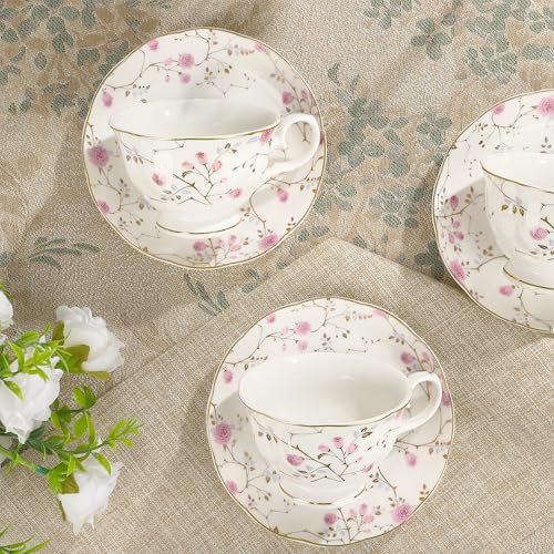 21 Piece English Gold Vine Floral Bone China Tea Sets