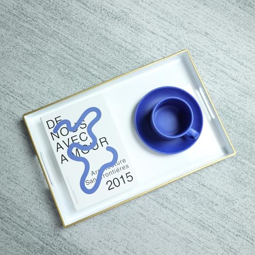 White Decorative Serving Tray with Handles