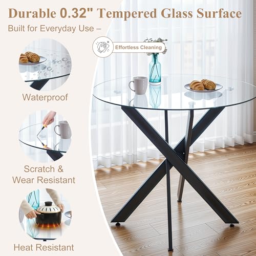 36” Round Glass Dining Table for 4