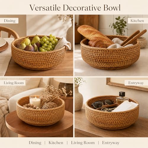 10.6" Large Round Rattan Bread Fruit Basket