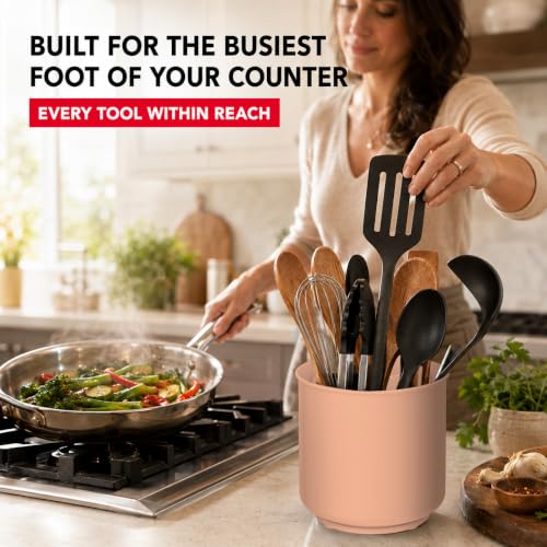 Plastic Extra Large Peach Countertop Utensil Holder Kitchen Caddy