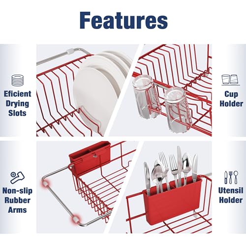 Red Dish Drying Rack in Sink with Mat