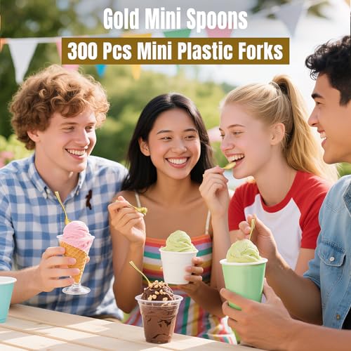 300PCS Plastic Gold Mini Spoons (300 Count)
