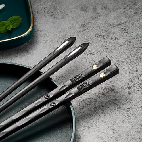 5 Pairs Food Grade PET+Glass Fiber Alloy Polymer Laser Engraving Japanese Metal Chopsticks (5 Count)