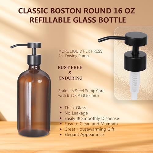 Set of 5 Kitchen Soap Dispenser Set 16 Oz Glass Hand Dish Soap Dispenser with Stainless Steel Pump (2 Count)