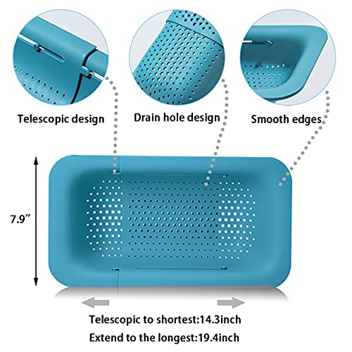 Collapsible Sink Colanders and Strainers Basket Over the Colander Extendable Plastic Fruit Vegetable Strainer Drainer for Kitchen (2 Count)