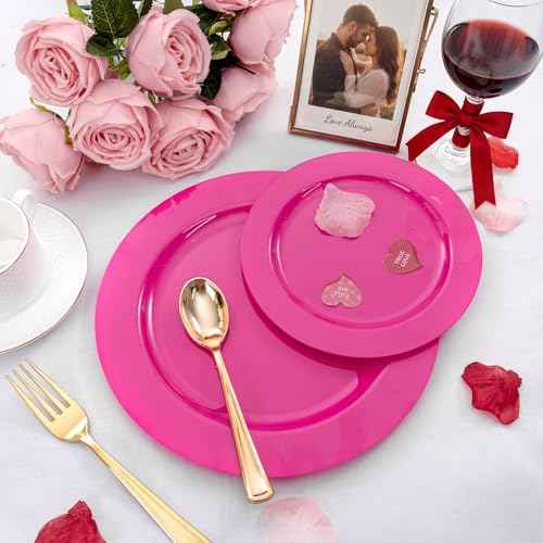 60PCS Hot Pink Disposable Party Plates Set (60 Count)
