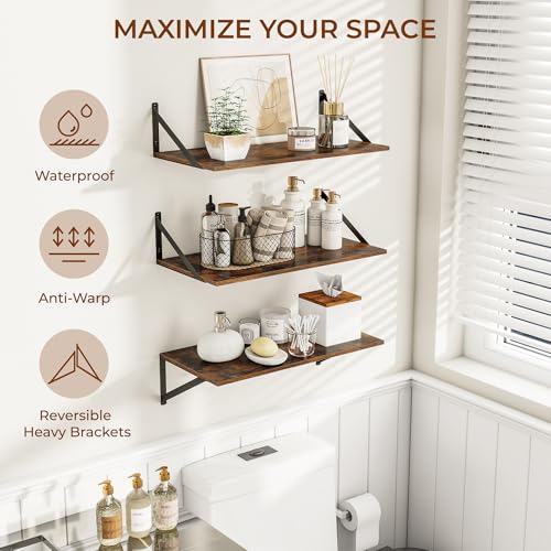 24W x 12D Deep Floating Shelves Set of 3 Rustic Brown (3 Count)