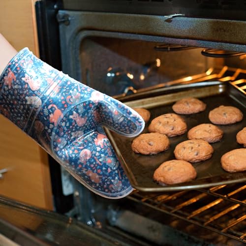Oven Mitts with Transparent Clear Silicone Shell and Nice Cat Printing (2 Count)