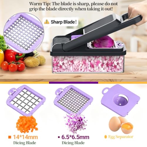 12-in-1 Vegetable Chopper 7 Blades, Veggie Cutter with Handle, Black/Purple