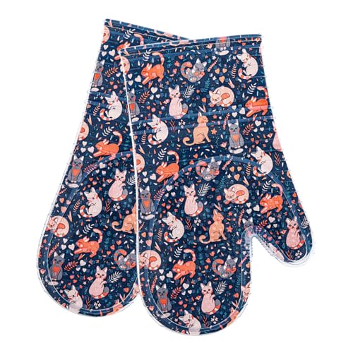 Oven Mitts with Transparent Clear Silicone Shell and Nice Cat Printing (2 Count)