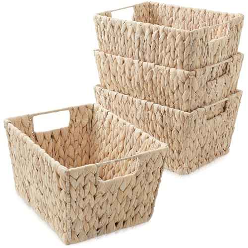 Set of 4 Water Hyacinth Storage Baskets with Handles (4 Count)