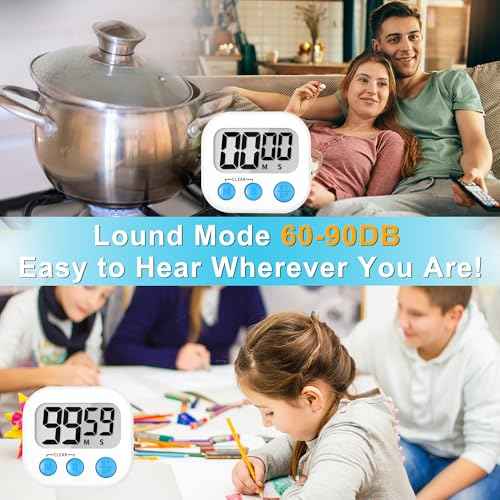 Digital Kitchen Timers for Cooking Kids Black White 6 Pack