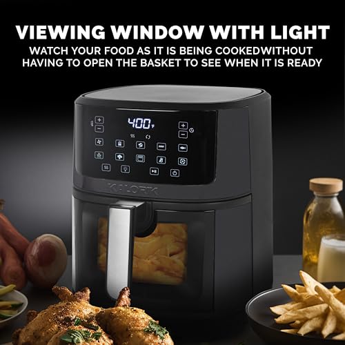 Air Fryer 7 Quart Capacity with Touchscreen Controls 10 Cooking Presets in 12 Food Categories with Large Illuminated View Window and Nonstick Basket & Trivet