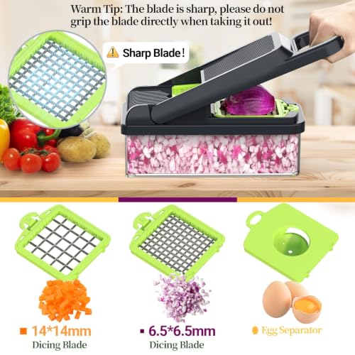 15-in-1 Vegetable Chopper 10 Blades, Veggie Cutter with Handle, Green/Grey