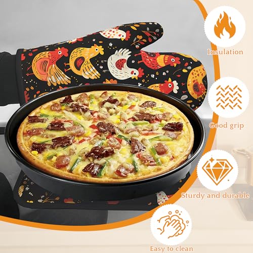 Colorful Rooster Oven Mitts and Pot Holders (4 Count)
