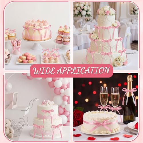 30 Pack Bow Cake Toppers Rose Pink Ribbon Bows for Cake (30 Count)