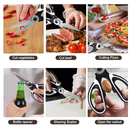 Kitchen Scissors Utility Chopping Scissor Professional Shears for Meat Cutting Sharp Kitchenaid Shears Multipurpose Scissor for Food Outdoor BBQ No Rust + 100 Pcs Plastic Gloves Disposable