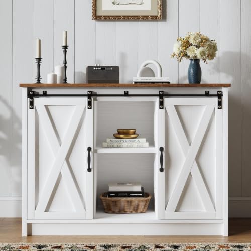 Coffee Bar Cabinet with Sliding Barn Doors