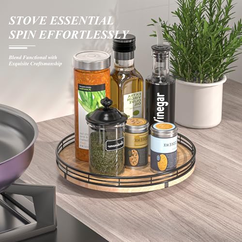 10 Inch Farmhouse Oak Lazy Susan Organizer for Cabinet