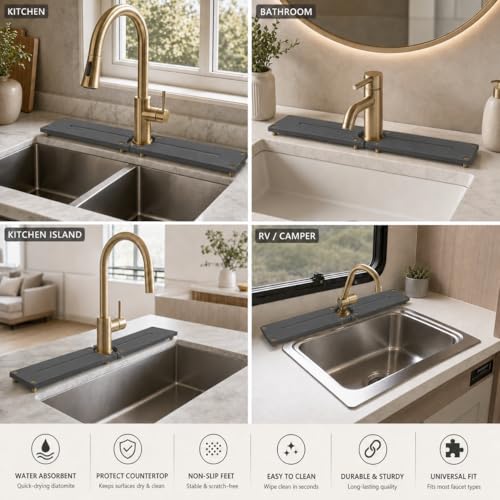 2PCS Stone Faucet Mat for Kitchen Sink