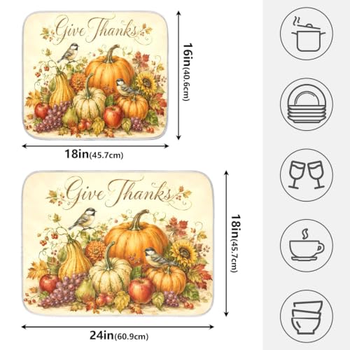 Thanksgiving Dish Drying Mat for Kitchen Counter Absorbent Microfiber Large Drying Pad Fall Autumn Harvest Pumpkin Dish Mats for Kitchen Countertops 18 x 24 Inch