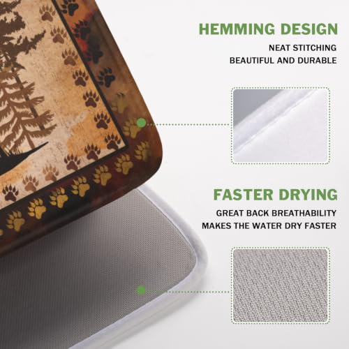 Forest Deer Dish Drying Mat Wildlife Animal Dishes Pad 16"x18" Microfiber Absorbent Fast Dry Drainer Rack Mats for Kitchen Countertop Decor