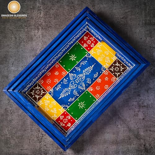 Hand Painted Wooden Serving Tray Set of 3