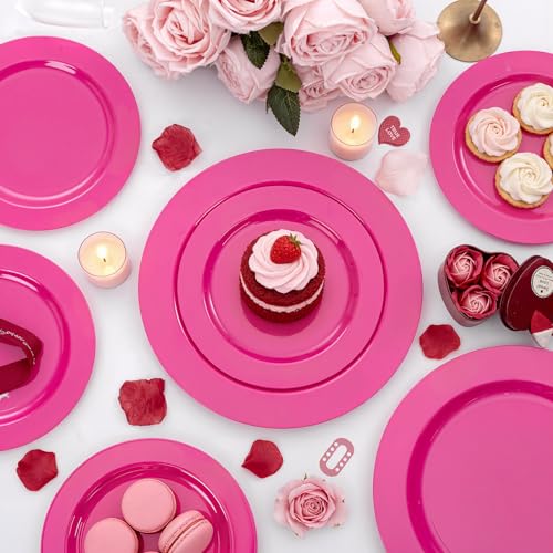 60PCS Hot Pink Disposable Party Plates Set (60 Count)