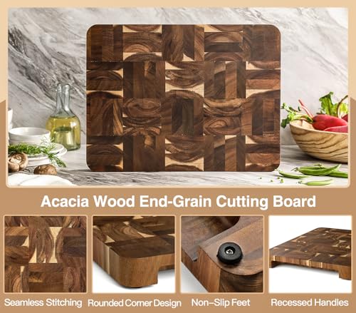Large Thick End Grain Acacia Wood Cutting Board