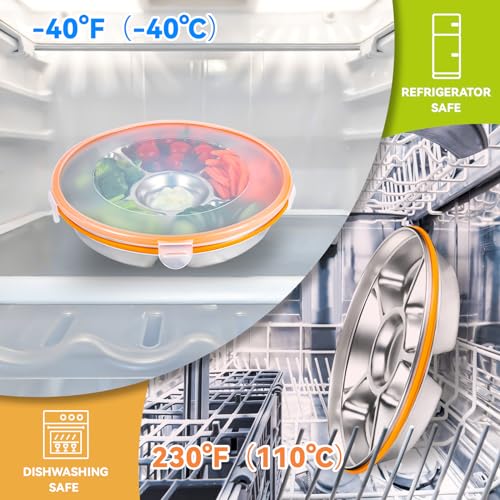 6 Compartment Stainless Steel Serving Tray with Lid