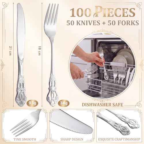 100 Pieces Retro Royal Stainless Steel Dinner Flatware Cutlery Set (100 Count)