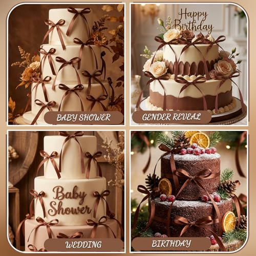 30 Pack Brown Bow Cake Toppers Brown Ribbon Bows for Cake (30 Count)