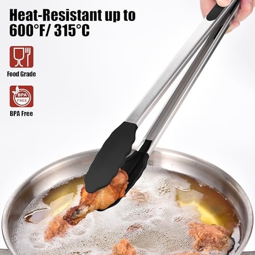 Kitchen Tongs with Silicone Tips for Cooking Serving