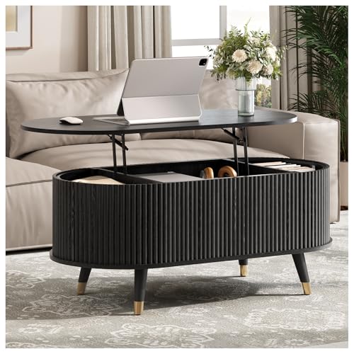 Oval Lift Top Coffee Table with Storage for Living Room