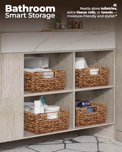Woven Water Hyacinth Storage Baskets with Handles