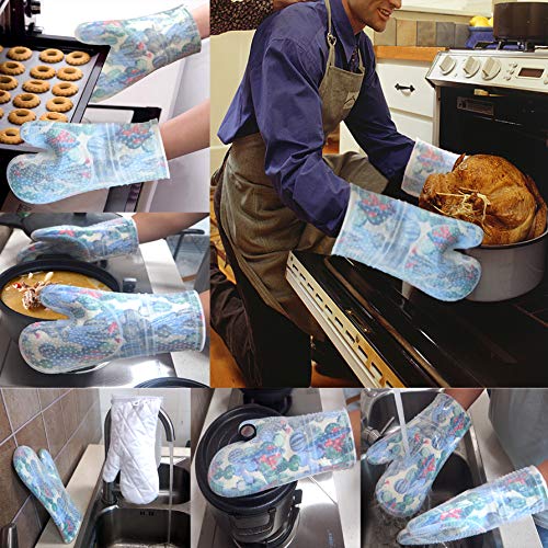Oven Mitts with Transparent Clear Silicone Shell and Nice Cacturs Flower Printing