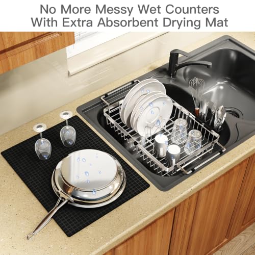 Expandable Dish Drying Rack Over Sink with Extra Drying Mat