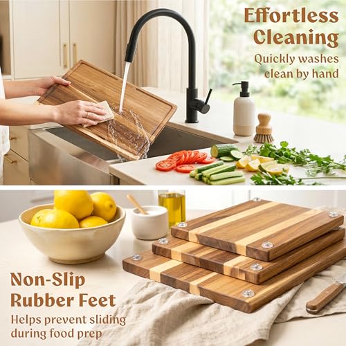 Acacia Wood Cutting Boards for Kitchen Set of 3 (3 Count)