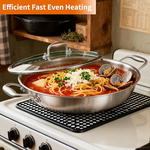12 Inch Stainless Steel Nonstick Wok Pan with Lid 5Qt Pot