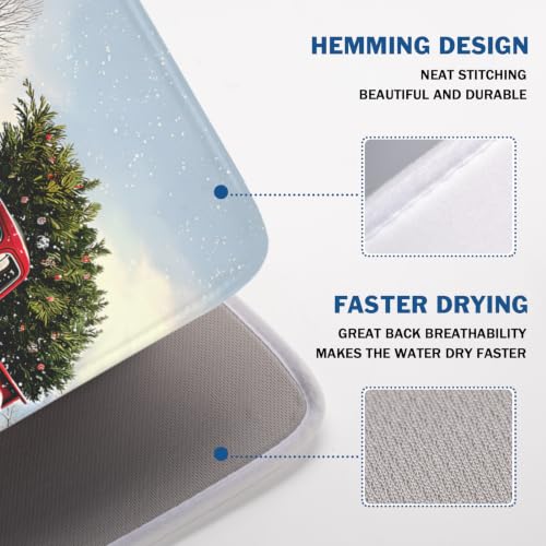 Red Truck Dish Drying Mat Winter Xmas Tree Drainer Rack Pad 18"x24" Microfiber Absorbent Quick Dry Dish Sink Mat for Table Kitchen Counter