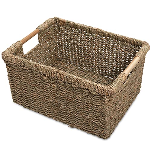 Large Wicker Storage Basket with Wooden Handles